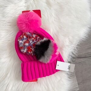 NEW bp interchangeable Pink Pom-Pom Beanie hat with 3 different pom-poms
